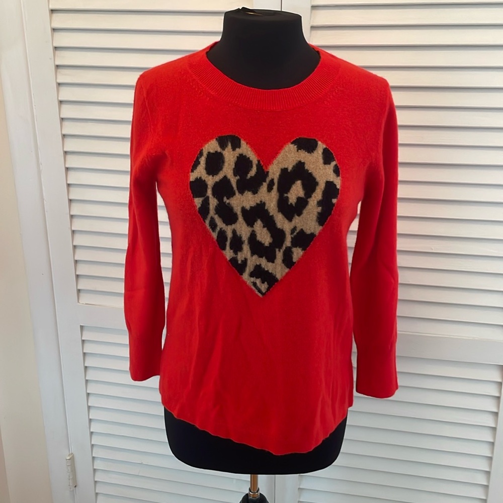 NWT J crew 100% cashmere sweater , leopard heart M